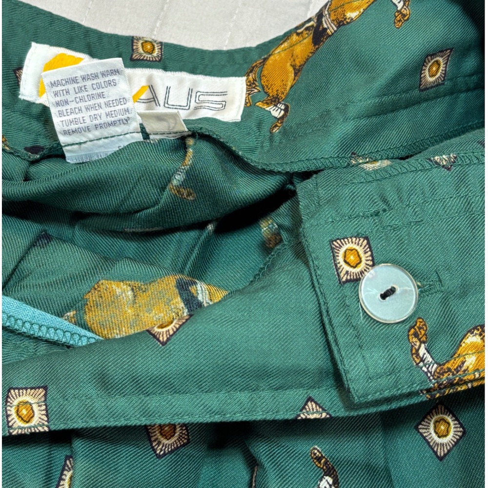 VTG 90s Chaus Green Equestrian Horse Print Pleated Midi Skirt Made in Japan EUC - Picture 6 of 10